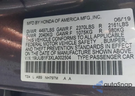 2020 Acura Tlx из США, поврежденный, VIN 19UUB1F3XLA002504